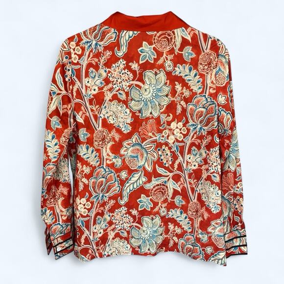 CherryBetty Vintage Floral Print Collared Blouse Red Long Sleeve Medium - Picture 2 of 7